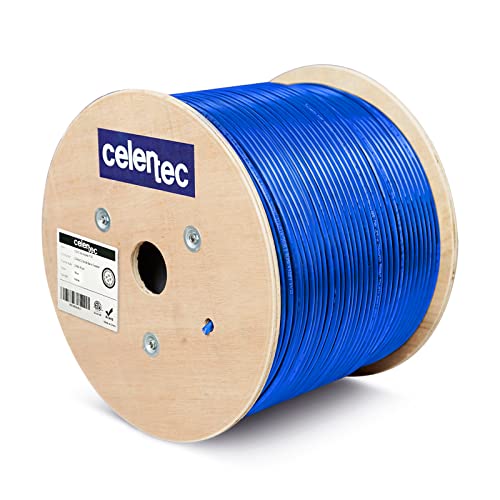 CELERC CATC6 Cabo Ethernet blindado, 500 pés, FTP, 23AWG Solid Bare Copper, 550MHz, ETL listado e CMR Riser classificado, Cabo Ethernet em massa, preto, preto