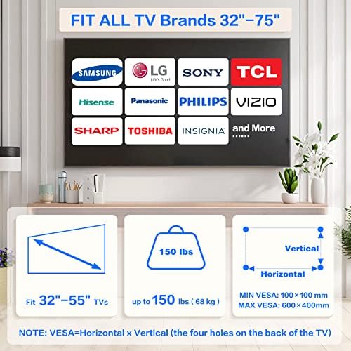 Sem montagem na parede de TV para TVs de 32-75 polegadas, sem drywall sem broca TV Drywall Mount com Max Vesa 600x400mm