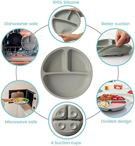 Silikong dividiu placas de sucção de silicone para crianças pequenas | BPA grátis | Lavagem de louça, microondas e forno seguro | Placas infantis com divisórias