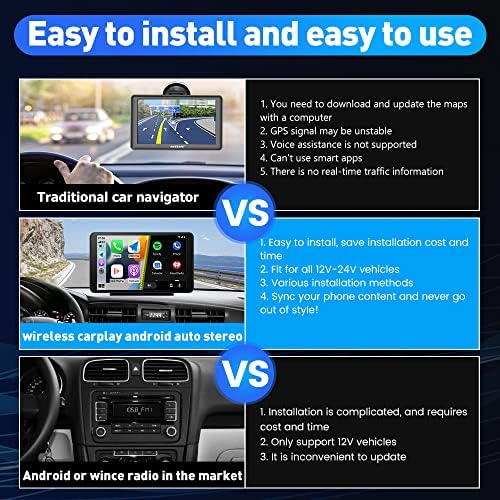 Portátil sem fio Apple CarPlay e Android Auto Car Radio Stéreo, 7 polegadas IPS Touchscreen Multimedia Player & Bluetooth