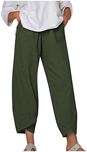 Firero Women Plus Size Pants de linho de verão Casual algodão solto e linho bordado com estampa larga perna larga Capri
