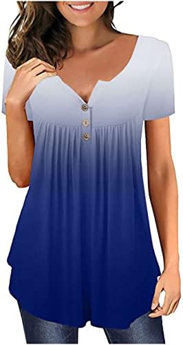 Lcepcy Womens Summer Gradient Tunic Tops para leggings V Botão de pescoço Camista de manga curta Camista curva Blushs casuais