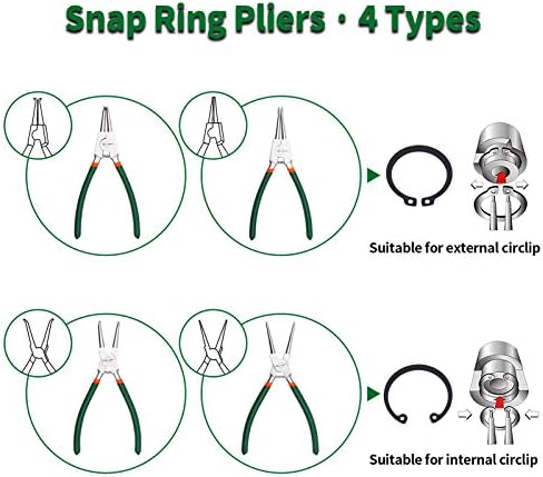 Speedwox Ring com alicates de anel de 9 polegadas, kit de alicates de circuito interno, diâmetro da ponta de 0,09 polegadas,