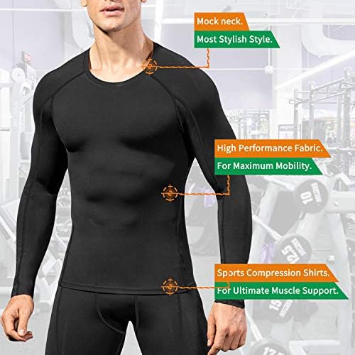 Camisas de compressão masculinas de manga comprida, camada de base, treino seco rápido t suportes esportes com tops