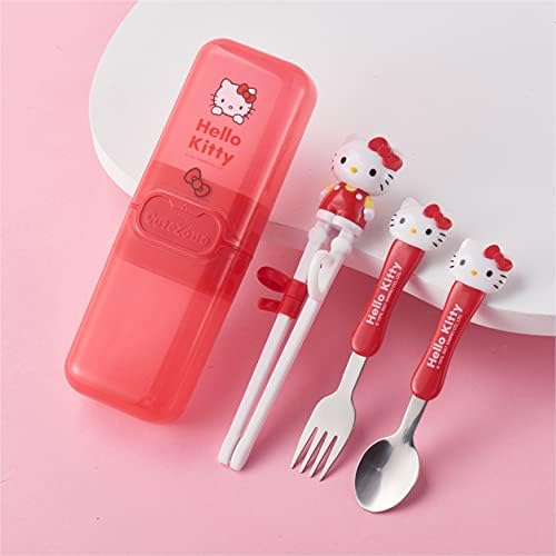 Hello Kitty Treinamento Cosquedas Cosques de Falhador de talheres de tabela de tabela de utensílios com estojo, 4 peças - Vermelho