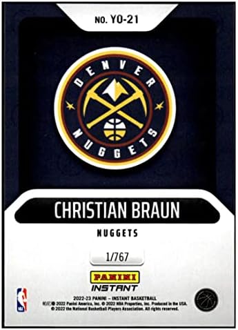 Christian Braun RC 2022-23 Panini Instant Ano One /767#21 Nuggets Rookie NM+ -MT+ NBA Basketball
