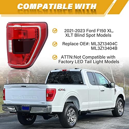 Lidnady Tail Light Compatível com 2021 2022 2023 Ford F150 Pickup [halogênio com modelo de módulo de ponto cego], substituição