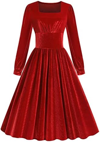 Vestidos de inverno para mulheres 2022 Convidado de casamento Velvet Swing Dress 50s Vintage Slave Square Neck A-Line Party Dress