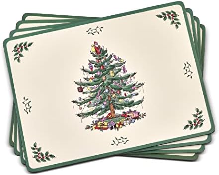 Coleção de árvores de Natal de Pimpernel Placemats | Conjunto de 4 | Tapetes resistentes ao calor | Placa apoiada por cortiça | Hard Placemat Set para mesa de jantar | Mede 15,7 ”x 11,7”