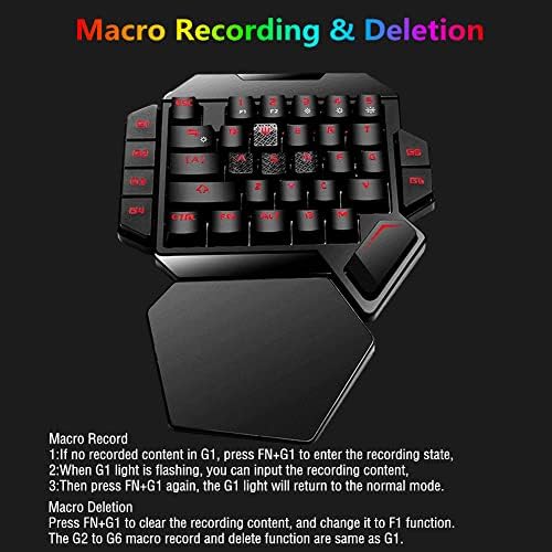 CAKCE RGB Teclado de jogo mecânico de uma mão, teclado colorido de jogos com retroilumação de retroilumação com suporte