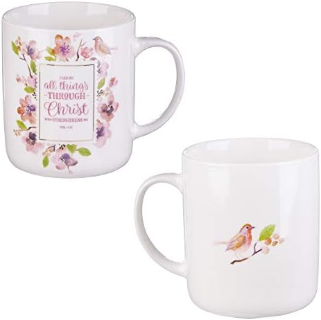 Presentes de arte cristãos caneca de café/chá em cerâmica para mulheres | Flores de aquarela inspiradas Design Projeto de caneca