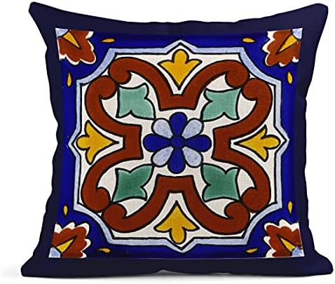 Semtomn Conjunto de 4 capas de travesseiro de linho Talavera Espanha Geometria Exótica Decoração Decoração de Casas Étnicas