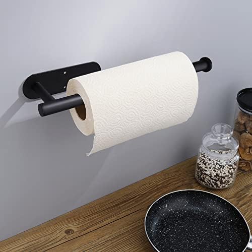 Sob o suporte de papel do armário - suporte de papel de papel de papel autônomo, suporte de parede, suporte de papel toalha de aço inoxidável preto fosco para cozinha, banheiro, armários
