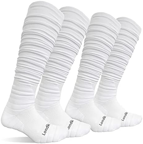 Londkaron Scrunch Soccer & Football Socks 2 pacote, meias esportivas muito longas acolchoadas para homens e meninos