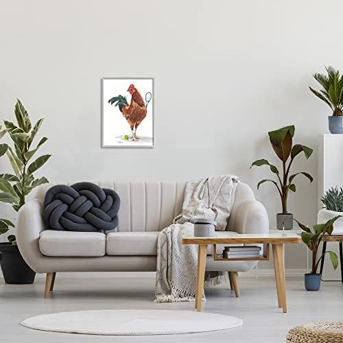 Stuell Industries Chicken Hen, jogando tênis de fazenda emoldurada arte de parede emoldurada, design de Jennifer Redstree