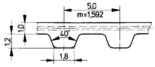 Ametric 5.525.6 Correnta de tempo de poliuretano métrico, cabos de aço, inclinação de 5 mm, perfil de dente T5, 525 mm de comprimento,