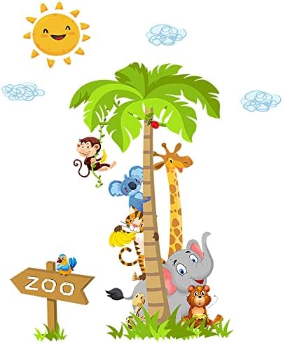 Drwssr desenho animado Animal de parede de parede Jungle Animais de parede adesivos de parede florestal animal árvore decalques de parede de parede macaco elefante giraffe de desenho animado