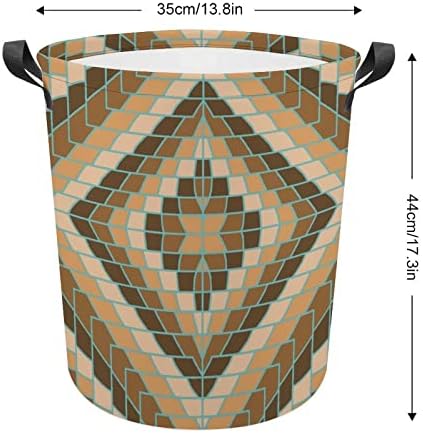 Banco de fundo geométrico marrom Roupa de cesta de cesta de lavagem de bolsa de armazenamento de armazenamento dobrável alto com alças