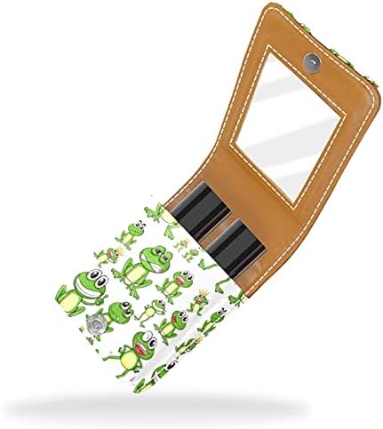 Caixa de batom com suporte de brilho labial espelhado portátil caixa de armazenamento portátil Bolsa de maquiagem de maquiagem Mini bolsa cosmética de couro segura 3 batom
