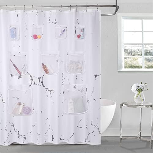 Cortinas de chuveiro de homerry com bolso para banheiro cortina de chuveiro de banheiro à prova d'água Pano grosso e cortina de banheiro opaca, 72 x 78 polegadas, mármore