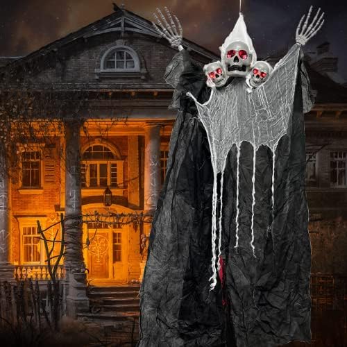 Hxizmy Halloween pendurado decorações fantasmas, fantasma de esqueleto pendurado de 48 com 3 olhos brilhantes de cabeça de crânio