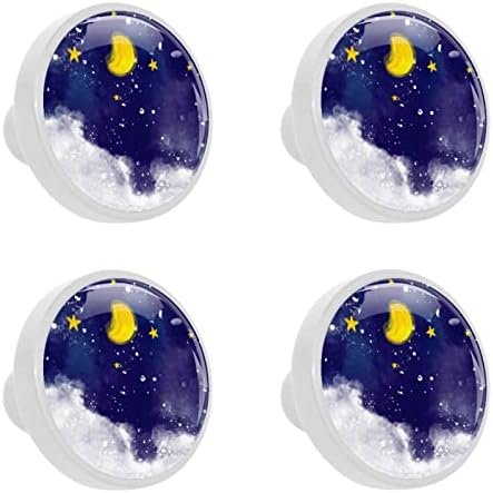 Crescedor de cerveja Stars estrelas da lua Galáxia Maçaneta Cabinete de vidro de cristal botões 4pcs impressão colorida redondo botões brancos da criança 1.3x1.0 em