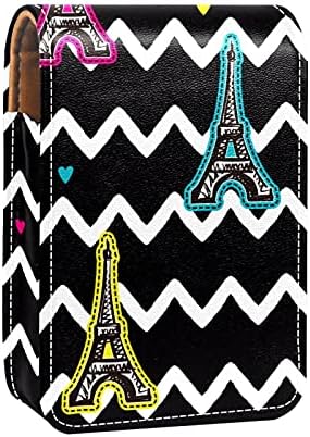 Caixa de batom com espelho Eiffel Tower Love Love Stripe Lip Gloss Suports Portable Batom Storage Caixa de maquiagem Bolsa de maquiagem Mini bolsa cosmética de couro segura 3 batom