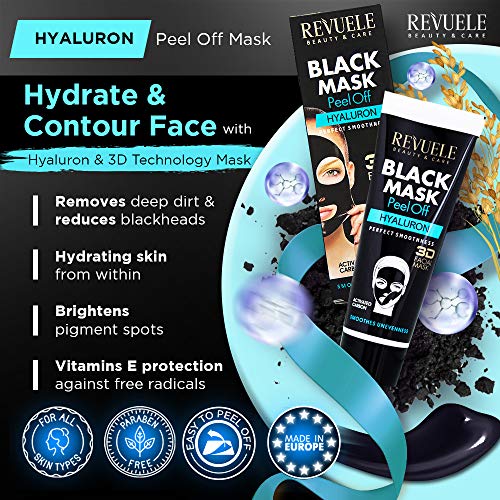 Revuele hidratante Hyaluron 3D Black Peel Off Contour Mask 80ml [importado da Europa]- Hidrata, rejuvenesce, rosto