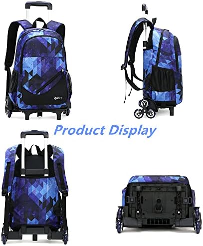 Lanshiya 3 PCs Galaxy Kids Rolling Backpack Black/Blue Starry Sky With Wheels Boly School Bag Set para meninos