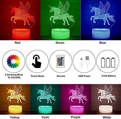 Unicorn 3d Night Light, Unicorn Toys, com timer, controle remoto e toque inteligente 16 Cores Mudança de unicórnio