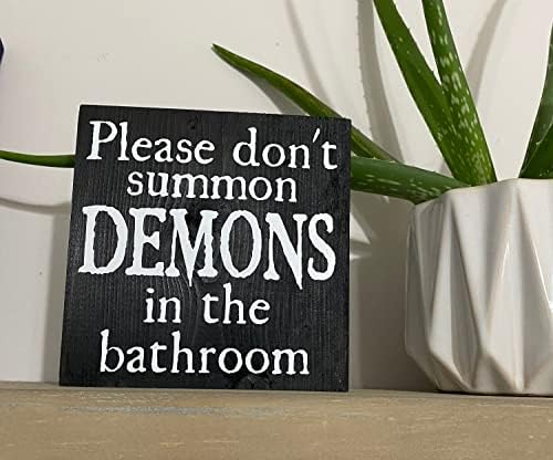 Mesa de sinal de madeira de Houvsen, por favor, não convoce demônios no banheiro decoração engraçada do banheiro