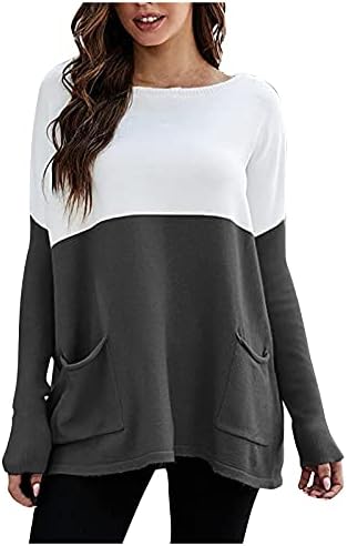 Suéter feminino 2023 fora dos ombros malha de malha comprida suéter de bloqueio de bolso de bolso top suéteres sexy