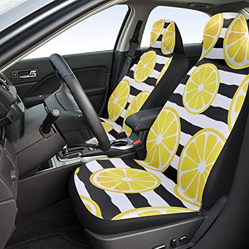 Youngkids Tropical Lemon Flices Summer Fruit Prind Car Seat Covers de 2 peças Conjunto de carro frontal universal Cushion para SUV/carros/caminhões, Black White Strips Decoração de protetor de assento automotivo fácil de instalar