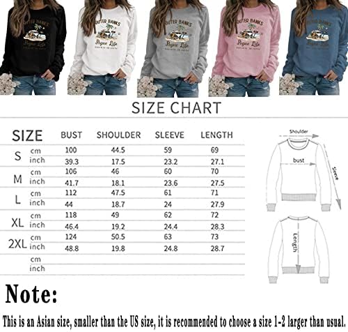 UGTQEYD Outer Banks Pogue Life Sweatshirt para mulheres Pullover de manga comprida Tops engraçados Carta de impressão de tripulante Top Top camiseta