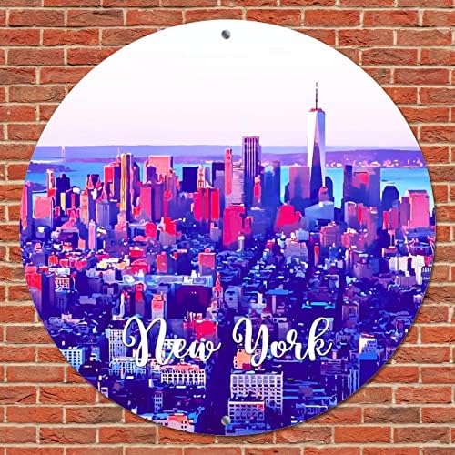 Placa redonda de lata de metal placa americana em Nova York e cenário cenário cenário cityscape view city wall porta sigl placa placa