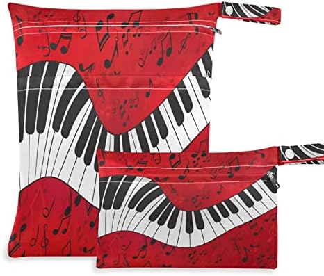 Tropicallife Red Music Note 2pcs bolsa seca úmida para maiô Piano de maiô Pano de bebê fralda de pano de bebê Saco molhado