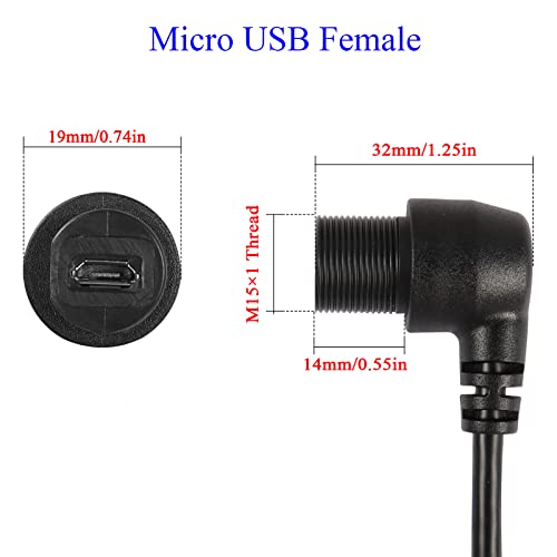 Qianrenon 90 ° Micro USB Painel Flutue Montagem de extensão à prova d'água Micro USB 5 pinos ângulo reto do macho para fêmea conector para fixado no painel de carro, barco, motocicleta, 28cm/11in