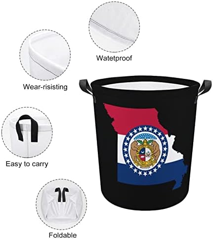 Missouri State Bandle Mapa de lavanderia com alças à prova d'água Roundable Dourplable Hampers Storage Bag Organizer