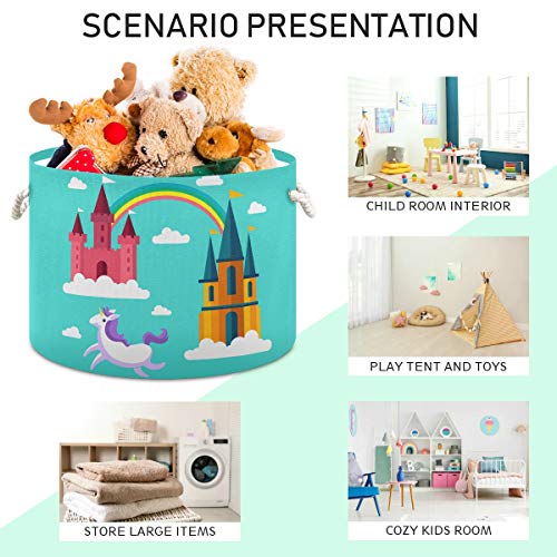 Cute Unicorn Toy Toy Horting Round Canvas Organizador Bin Storage Bin impermeabilizada para crianças Rousista de roupas de banheiro de quarto de crianças 2040405