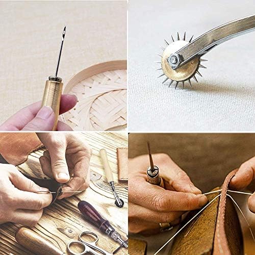 WHDZ 52pcs Couro Ferramentas de costura Kit Diy Ferramentas de artesanato de couro conjunto de ferramentas de costura de mão, soco de ponta, ferramentas de carimbo de couro, cordas de cera agulhas para costura de punção corta