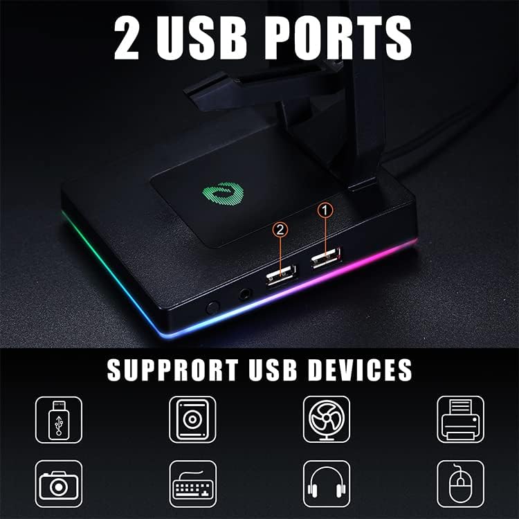 DAREU MULTI-FUNÇÃO RGB GAMING STANTE DE GAMES com 2 portas USB, porta aux de 3,5 mm, mouse/teclado clipe de cabo para jogos
