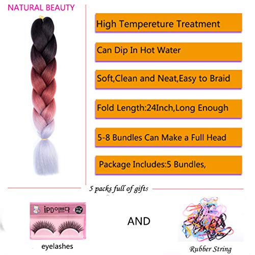 Beleza natural 5pcs 100g/pcs Braiding sintético Extensões de cabelo Kanekalon fibra ombre jumbo twist tranças cabelos para mulheres negras 24 polegadas vermelhas escuras