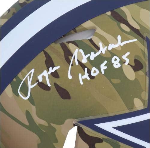 Roger Staubach Dallas Cowboys autografou Riddell Camo Capacete Authentic Speed ​​Alternate Speed ​​com inscrição HOF 85