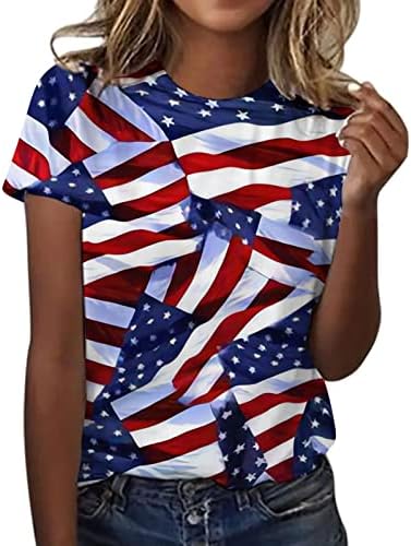 4 de julho camiseta camiseta para mulheres de verão Manga curta Tunic Tops Tops USA Flag Stars Stripes Tie-Dye camisetas