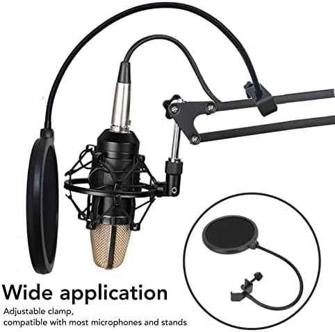 Filtro pop profissional de microfone, tela pop de vento em camadas duplas com um braço flexível de clipe de clipe de ganso de