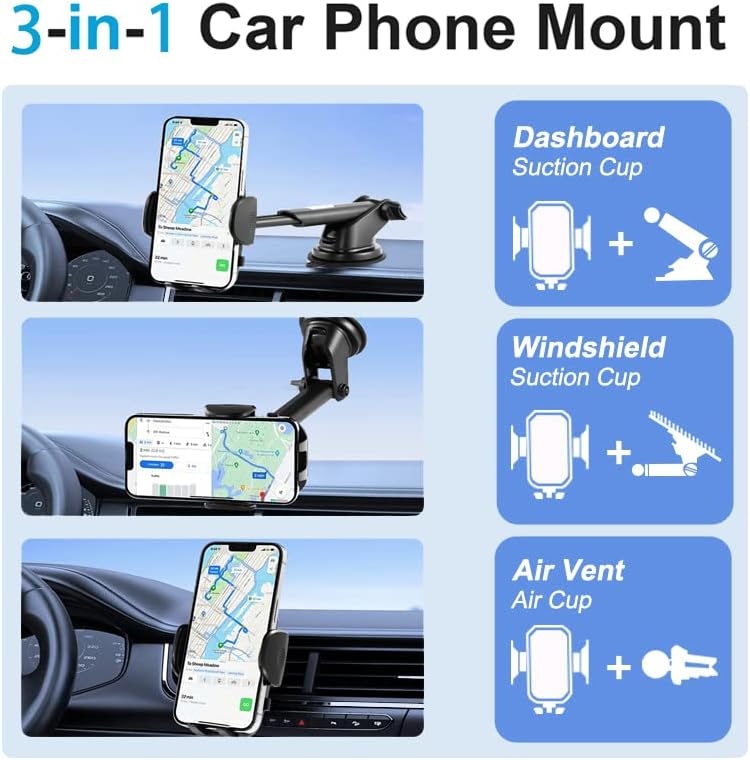 Mlifemful Telefone Montante para carro, 3 em 1 carro Phone Mount Mount Long Braço Longo, Suporte de Telefone Celular para