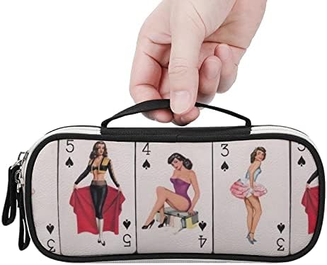 Poker Pinup Girls Lápis Caneta portátil Pen Saco com Zip Travel Makeup Bag Organizadores para o escritório em casa