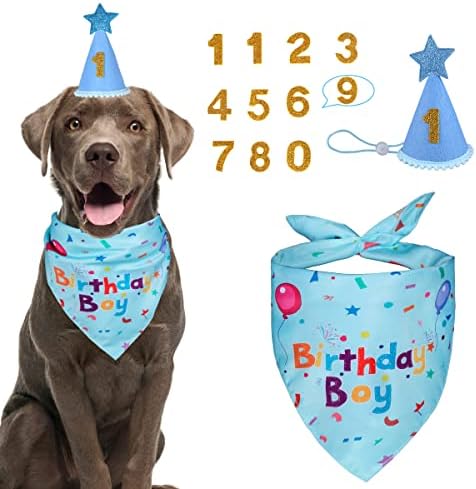 Yicostar Dog Birthday Bandana Sconse and Dog Girl Boy Birthday Festa com números para um pequeno animal de estimação de cachorro grande grande