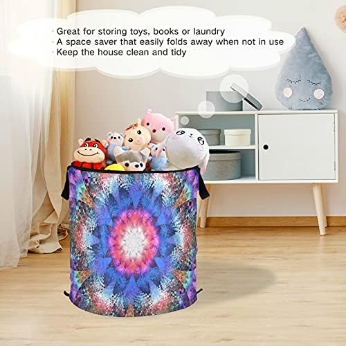 Fantasy Flower Pop Up Laundry Horty com tampa com zíper cesta de roupa dobrável com alças Organizador de roupas de cesto de armazenamento colapsável para lavanderia