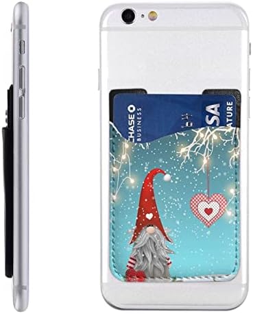 Christmas Tradicional Gnome Phone Case Card Titular, Casca de cartão de crédito Auto-adesiva de couro PU para o smartphone de 2,4x3,5 polegadas de volta